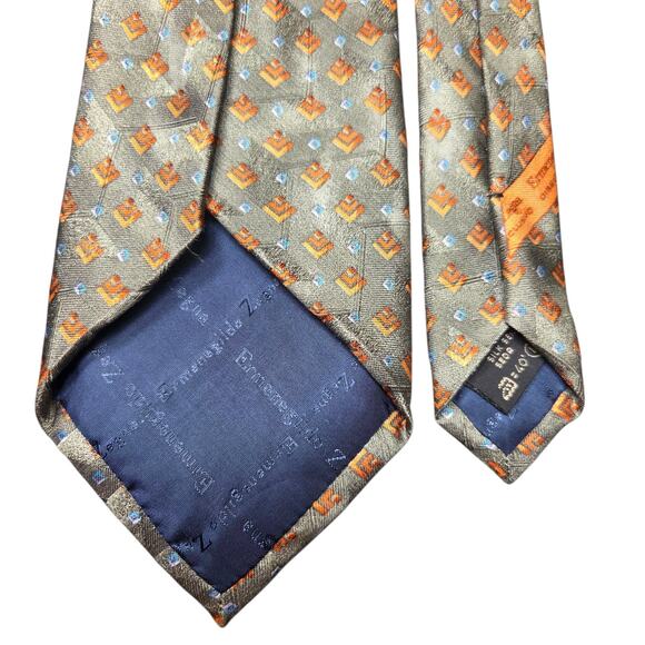 Ermenegildo Zegna Green Orange Designer Mens Silk Necktie 3.75x58 Made In Italy - Picture 6 of 6